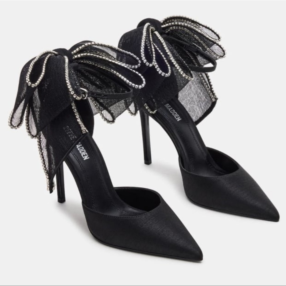 Steve Madden Timeless Pointed Elegant Black Women's Heels Rhinestone Bow Detail